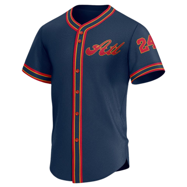 Navy Blue Button Down Baseball Jersey – Custom Atlanta Style Uniform