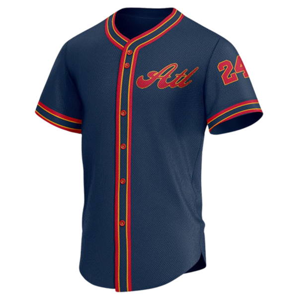 Navy Blue Button Down Baseball Jersey – Custom Atlanta Style Uniform