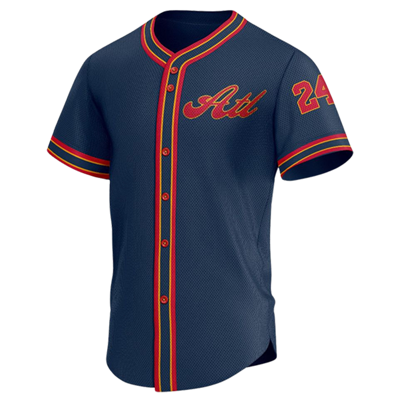 Navy Blue Button Down Baseball Jersey – Custom Atlanta Style Uniform