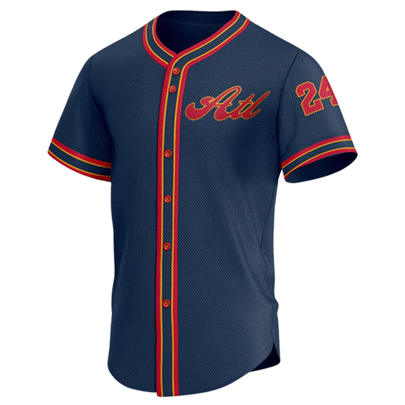 Navy Blue Button Down Baseball Jersey – Custom Atlanta Style Uniform