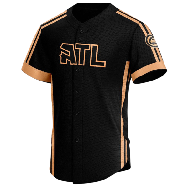 ATL Button Down Baseball Jersey – Custom Black and Orange Design