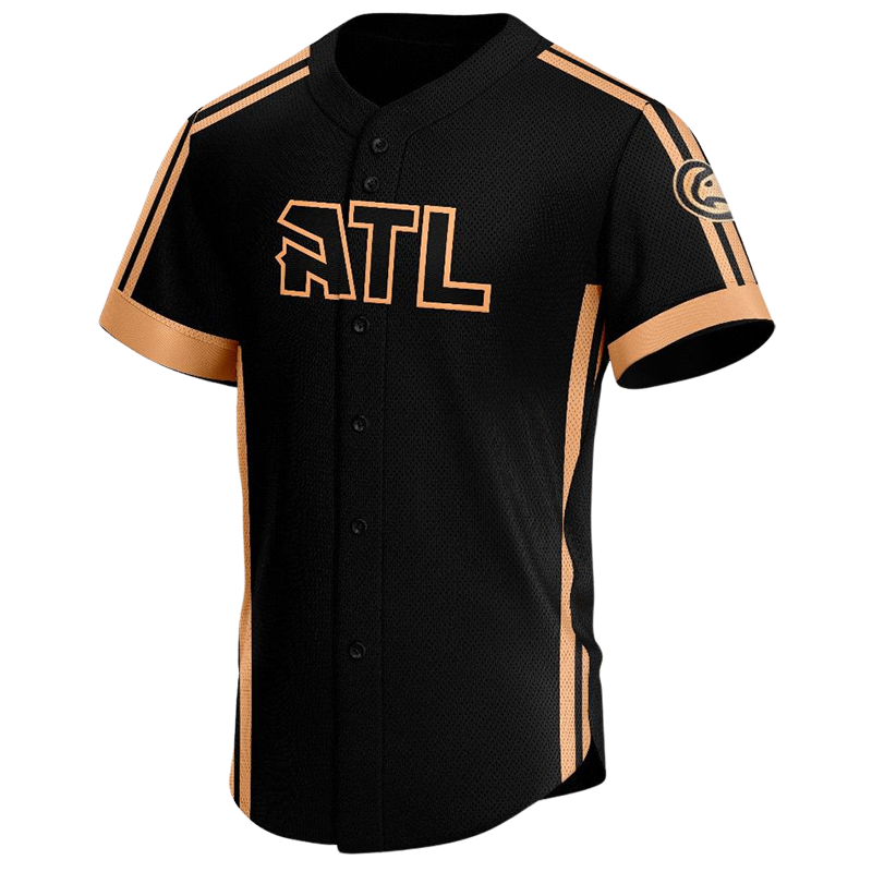 ATL Button Down Baseball Jersey – Custom Black and Orange Design