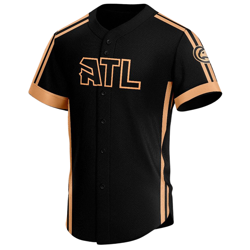 ATL Button Down Baseball Jersey – Custom Black and Orange Design