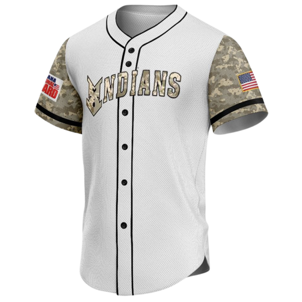 White Button Down Baseball Jersey – Custom Camo Sleeve Military Style