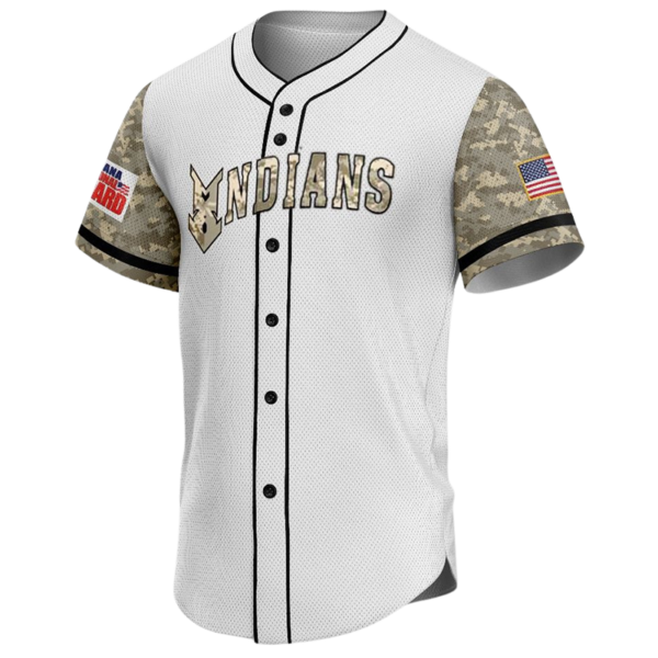 White Button Down Baseball Jersey – Custom Camo Sleeve Military Style