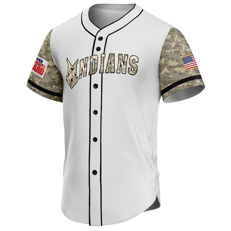 White Button Down Baseball Jersey – Custom Camo Sleeve Military Style