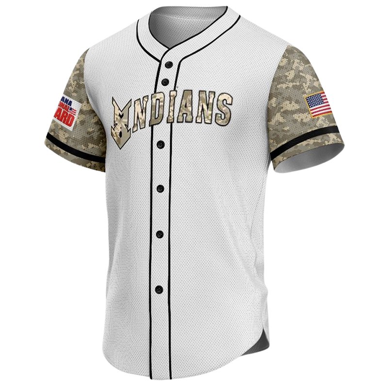 White Button Down Baseball Jersey – Custom Camo Sleeve Military Style