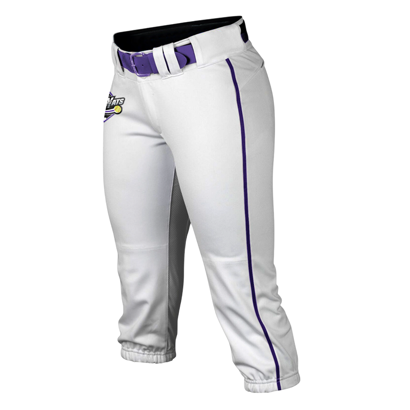 Lady Kat Custom Baseball Pants – White & Purple Knicker Style