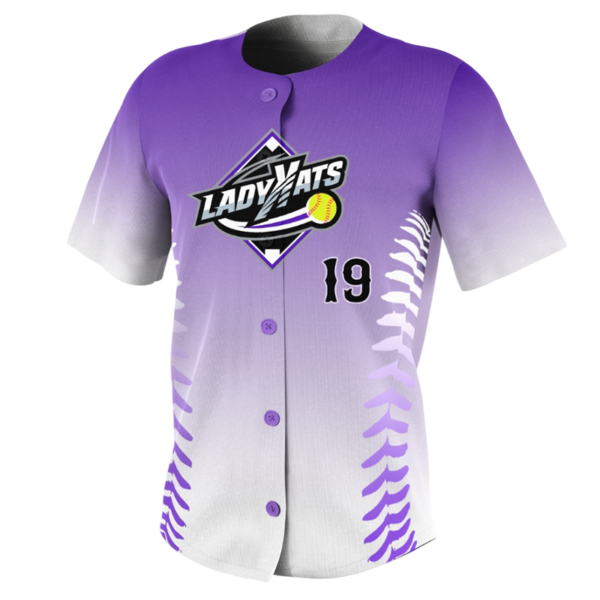 Lady Kats Softball Jersey – Purple White Button Down