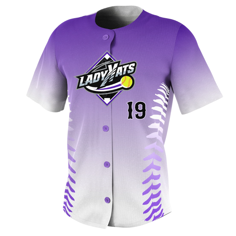 Lady Kats Softball Jersey – Purple White Button Down