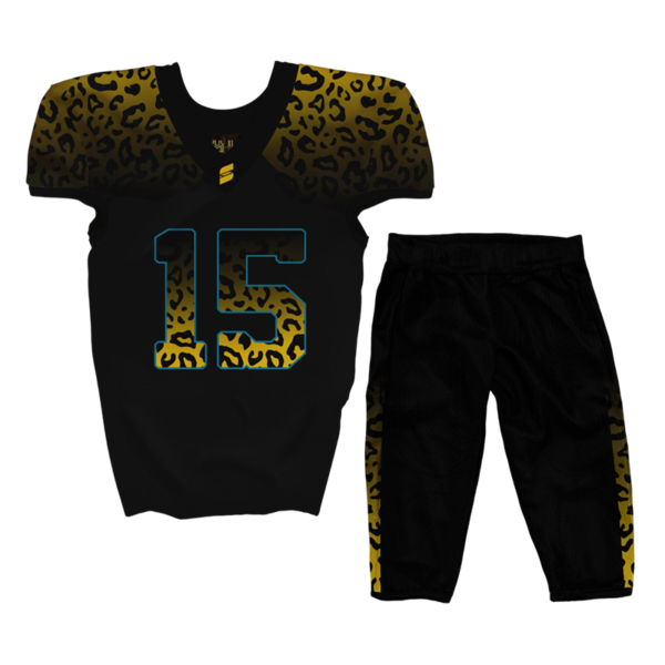 Custom Football Uniforms – Leopard Tackle Jersey and Pants.