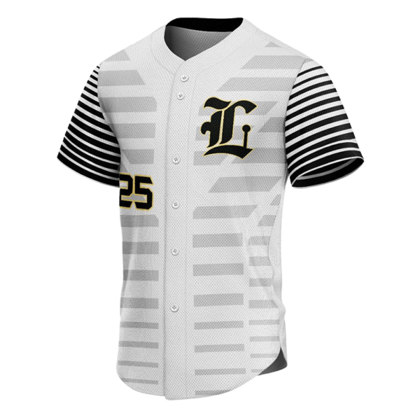 Striped Button Down Baseball Jersey – Modern Black and White Design
