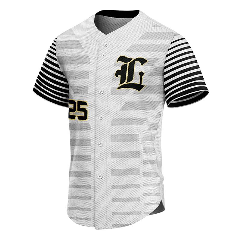 Striped Button Down Baseball Jersey – Modern Black and White Design
