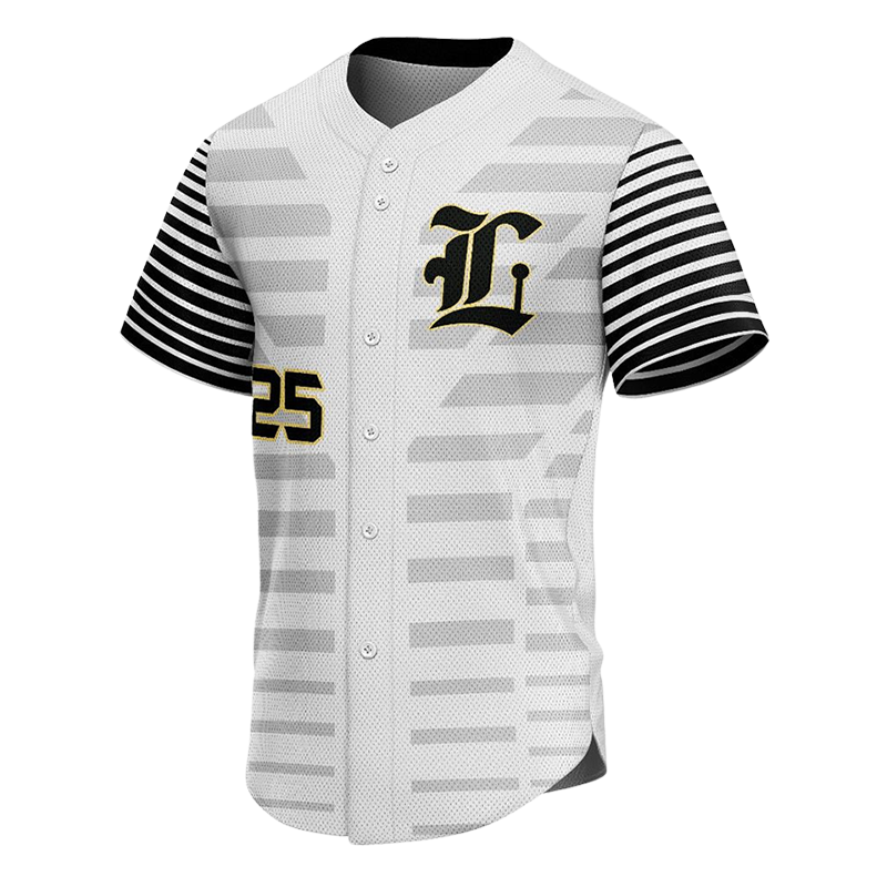 Striped Button Down Baseball Jersey – Modern Black and White Design