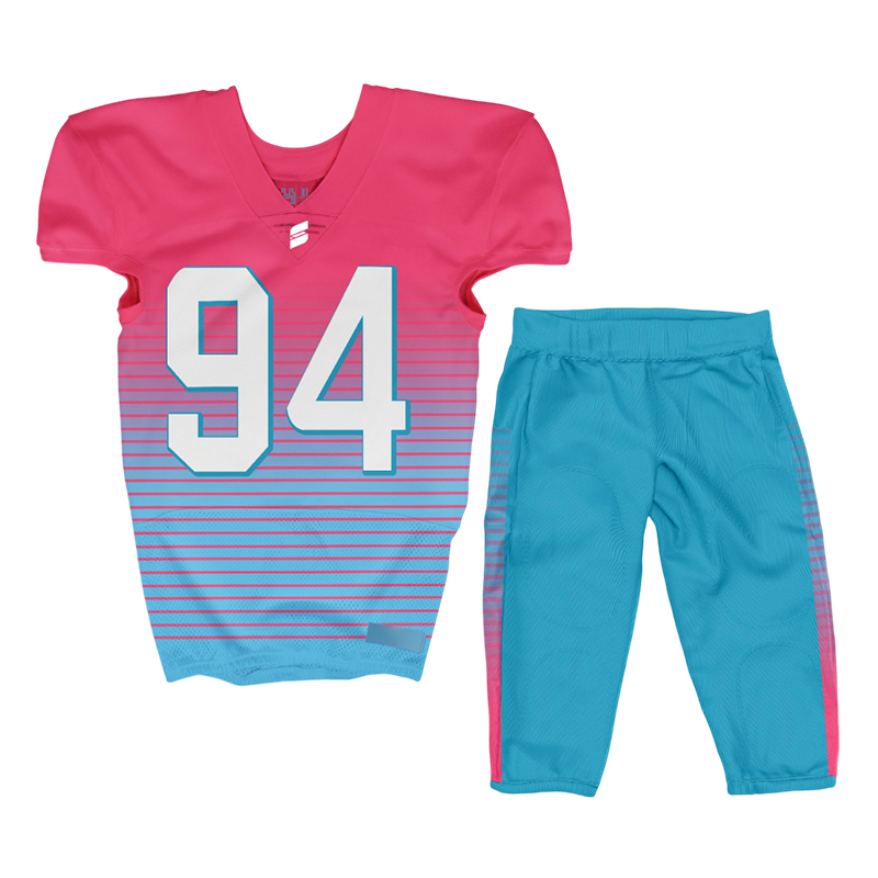 Custom Football Uniforms – Pink and Aqua Blue Jersey with Pants