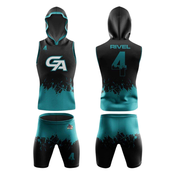 Custom Flag Football Uniform – GA Black & Teal Hooded Set by Capra Sports