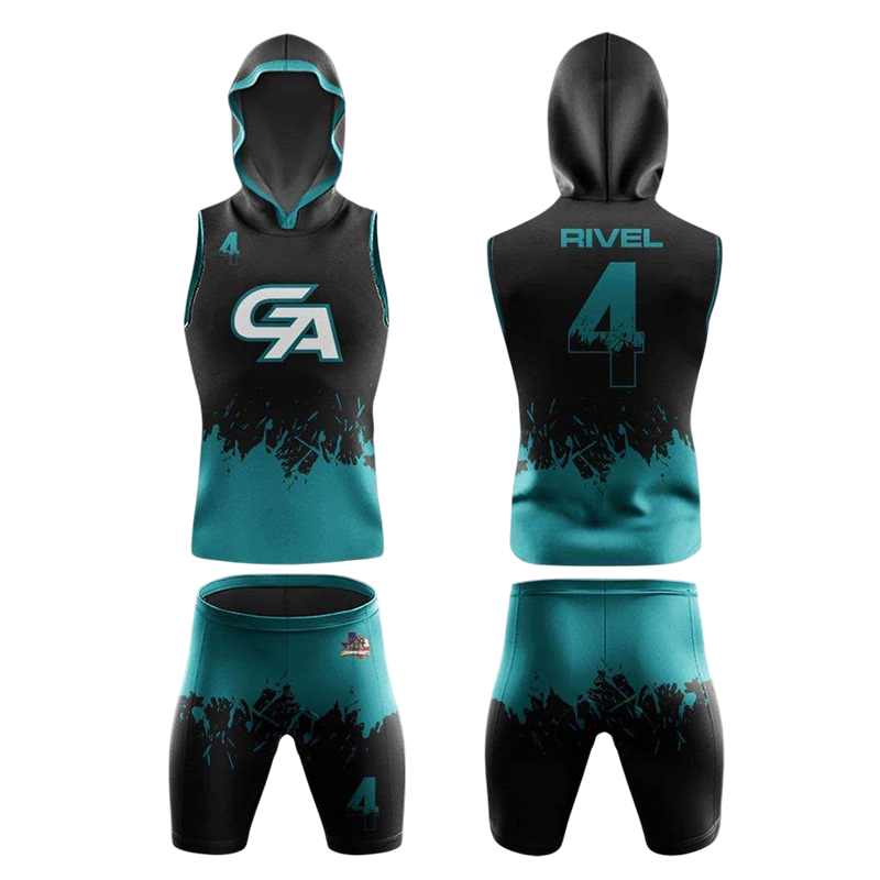 Custom Flag Football Uniform – GA Black & Teal Hooded Set by Capra Sports