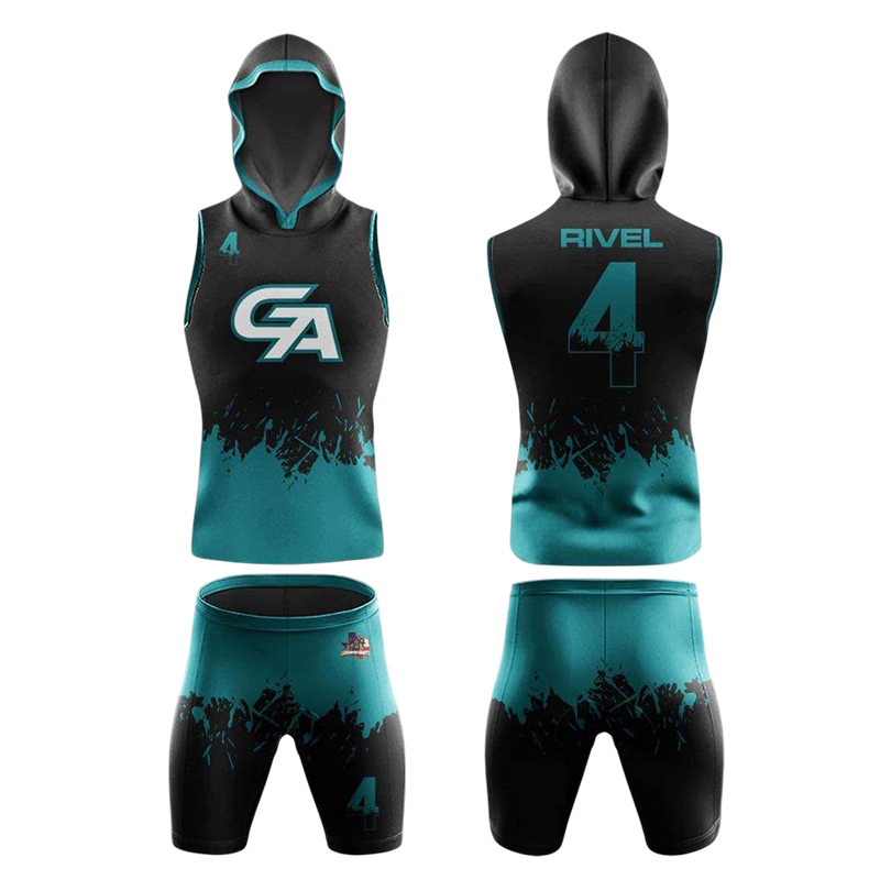 Custom Flag Football Uniform – GA Black & Teal Hooded Set by Capra Sports