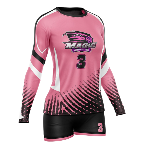 Long Sleeve Volleyball Uniform – Magic Club Pink & Black Design