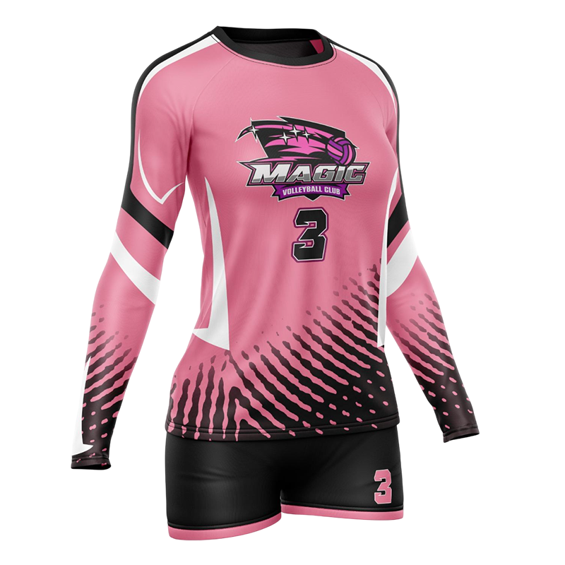 Long Sleeve Volleyball Uniform – Magic Club Pink & Black Design