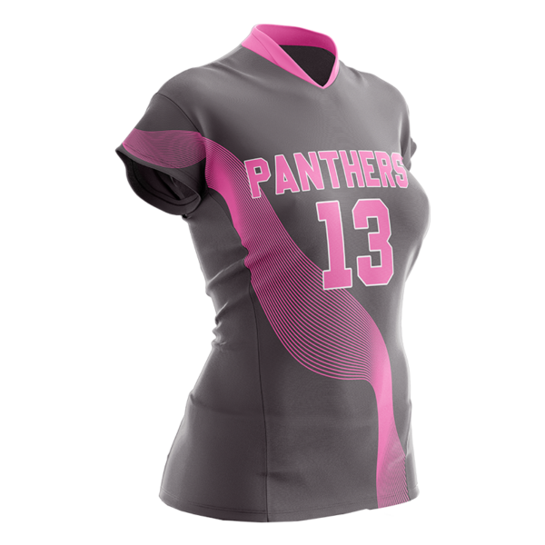 Custom Panthers Volleyball Jersey – Pink & Gray Half Sleeve by Capra Sports