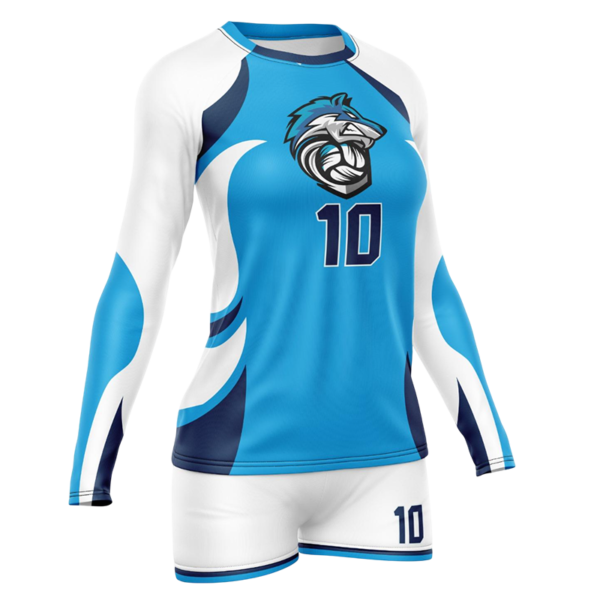 Blue Volleyball Uniform – Wolf Long Sleeve Custom Performance Set