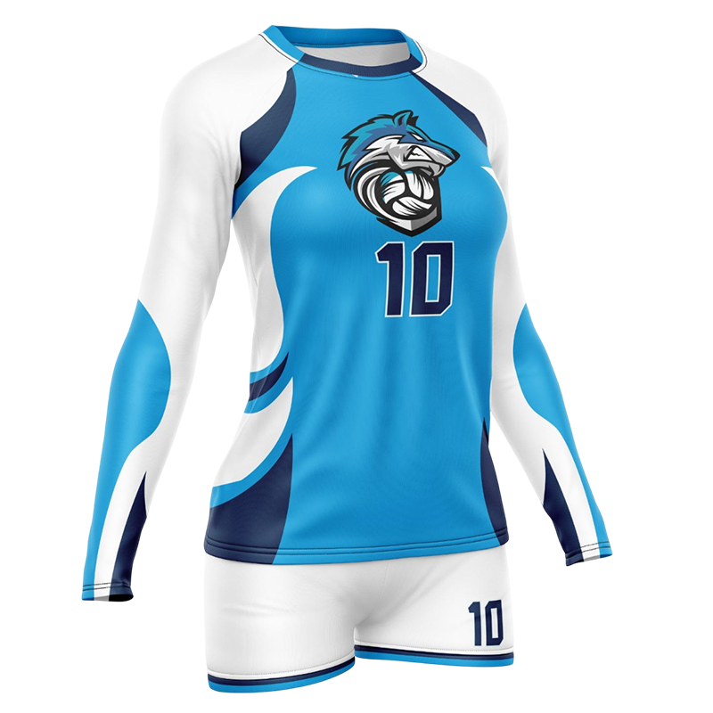 Blue Volleyball Uniform – Wolf Long Sleeve Custom Performance Set