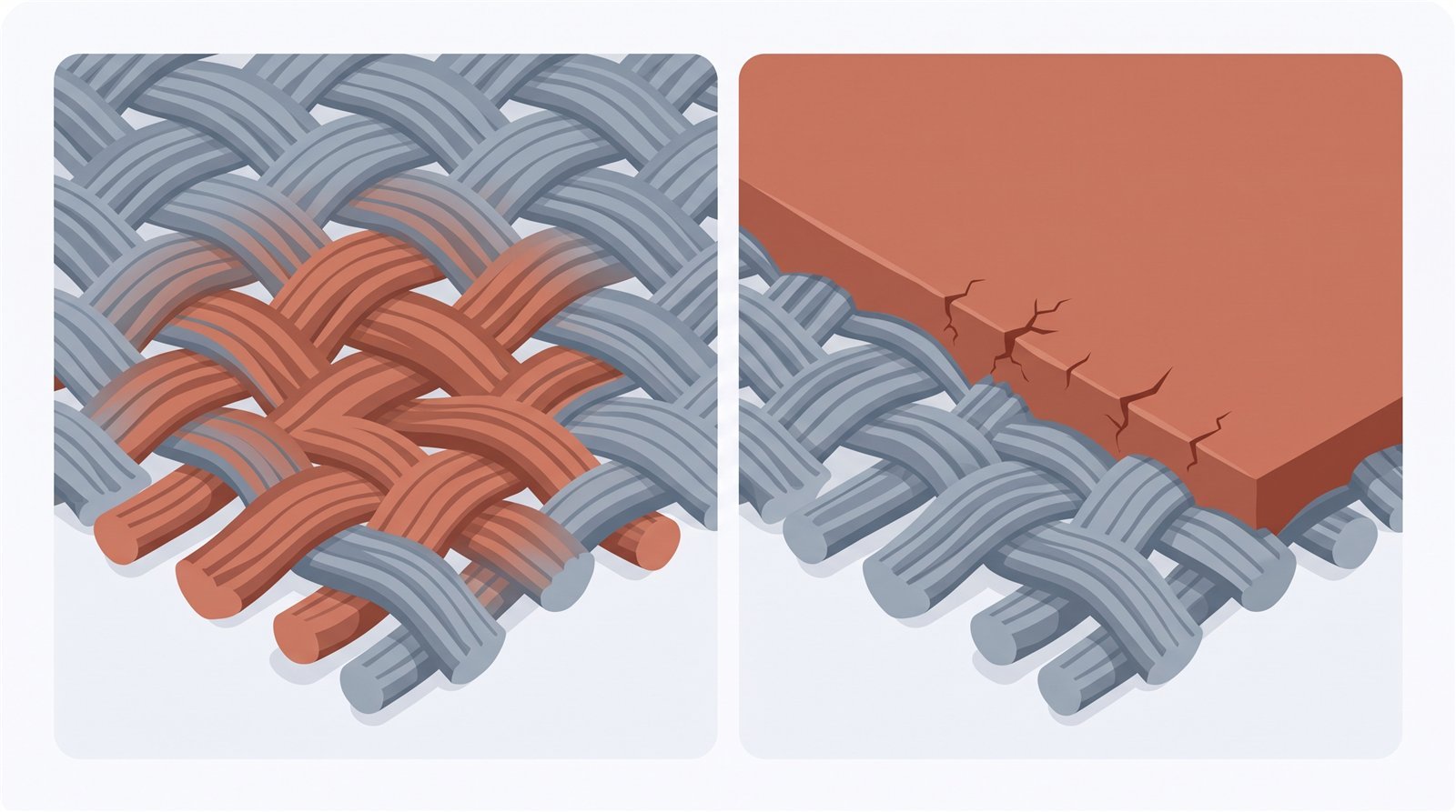 Illustration comparing sublimation dye soaked into fabric fibers with a cracked ink layer sitting on top of the weave