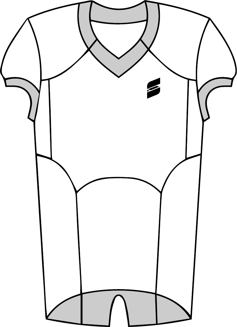 How to measure a football jersey: chest 1 inch below the armhole, length shoulder to hem