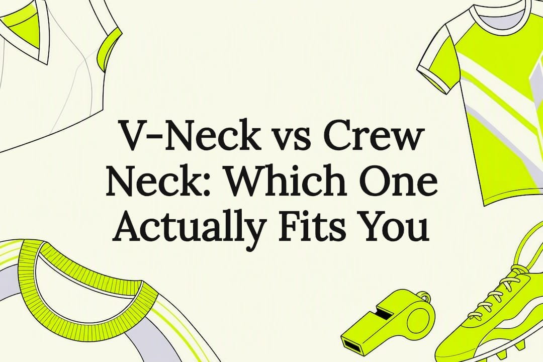 Decorative title card with V-neck and crew neck elements