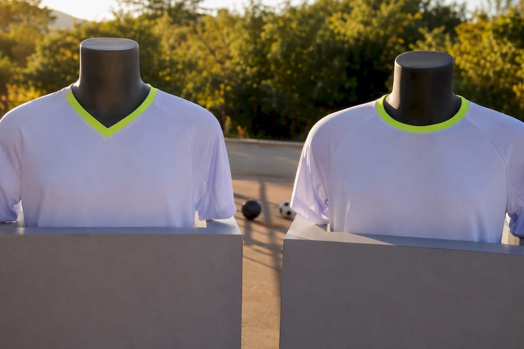 V-neck and crew neck jersey collars side view
