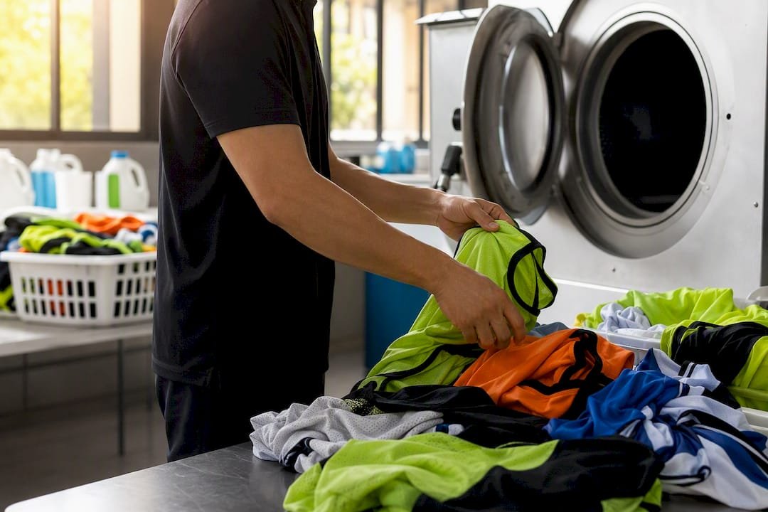 Hands washing sublimated basketball uniforms