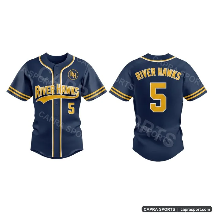 Custom softball jersey in navy, front and back, designed with the Capra Sports AI jersey customizer