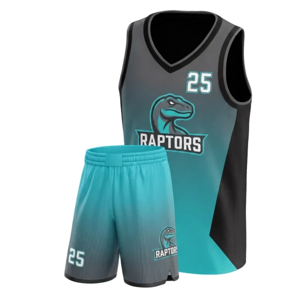 Custom basketball uniform - Raptors smooth gradient, no texture design in graphite, jersey and matching shorts, design code CAP-BB-203
