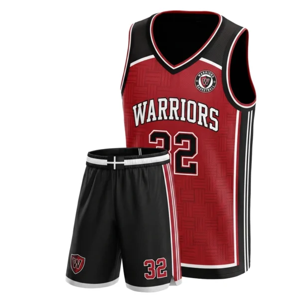 Custom basketball uniform - Warriors s design in cardinal red, jersey and matching shorts, design code CAP-BB-213