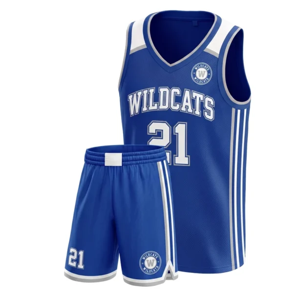 Custom basketball uniform - Wildcats s design in royal blue, jersey and matching shorts, design code CAP-BB-117
