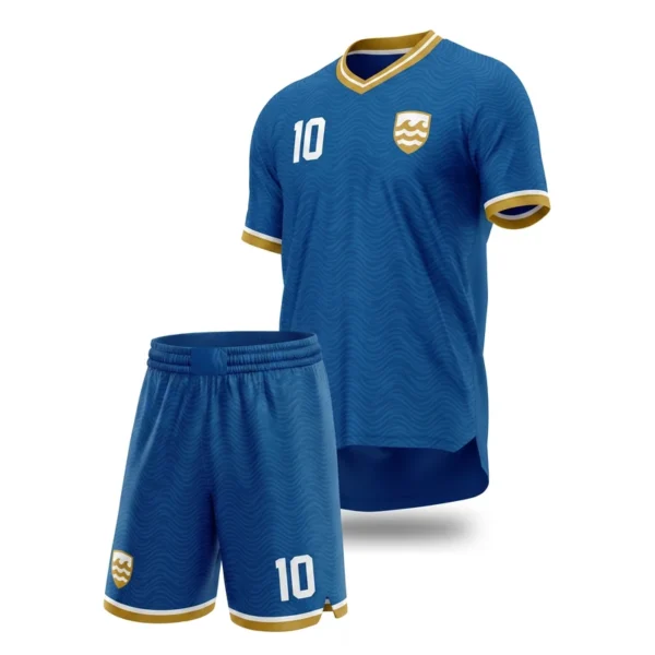 Custom soccer uniform - Mariners azure pure design in azure blue, jersey and matching shorts, design code CAP-SC-704