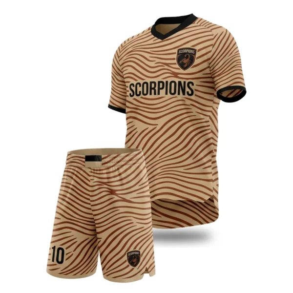 Custom soccer uniform - Scorpions dune ridges design in sand, jersey and matching shorts, design code CAP-SC-608