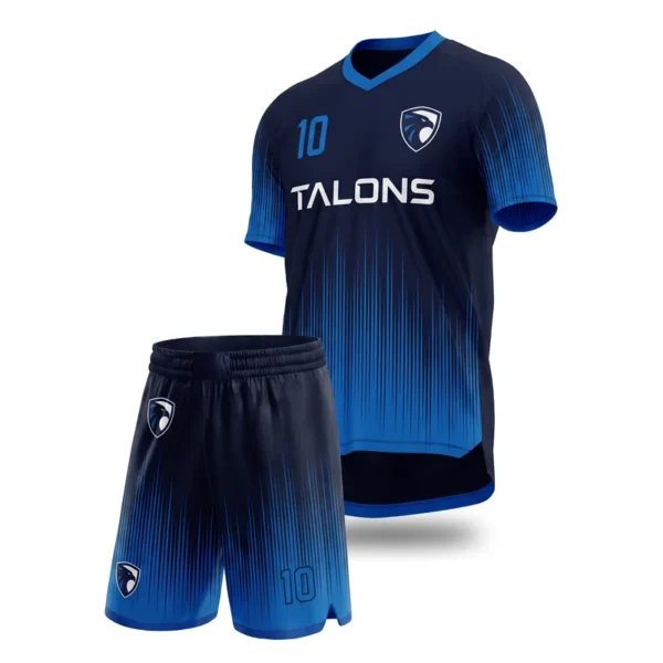 Custom soccer uniform - Talons vertical line burst design in midnight navy, jersey and matching shorts, design code CAP-SC-308