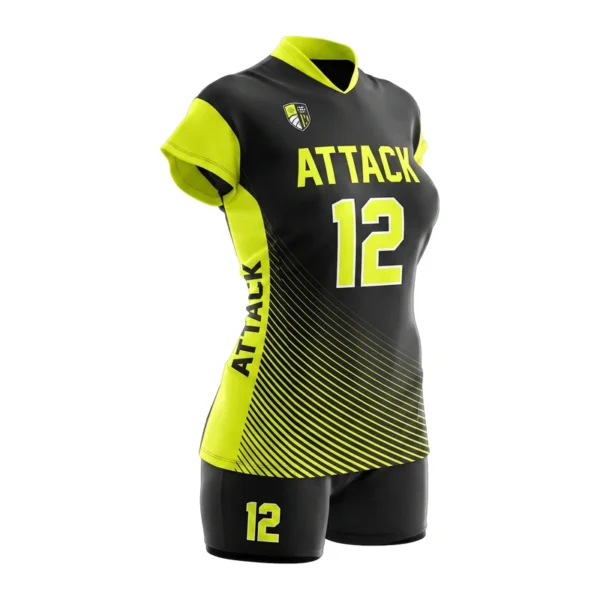 Custom volleyball uniform - Attack motion lines design in black, jersey and matching shorts, design code CAP-VB-118
