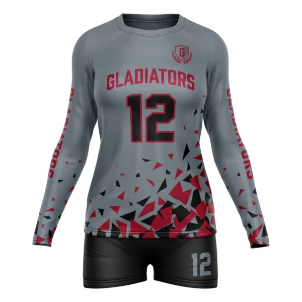 Custom volleyball uniform - Gladiators shattered fragments design in steel grey, jersey and matching shorts, design code CAP-VBL-119