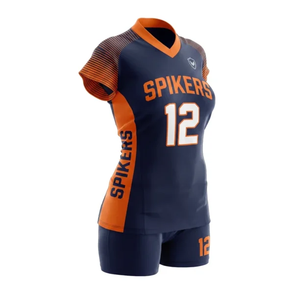 Custom volleyball uniform - Spikers line fade sleeves design in midnight navy, jersey and matching shorts, design code CAP-VB-111