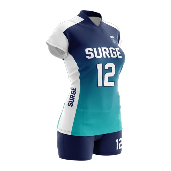 Custom volleyball uniform - Surge gradient body, clean panels design in teal, jersey and matching shorts, design code CAP-VB-104