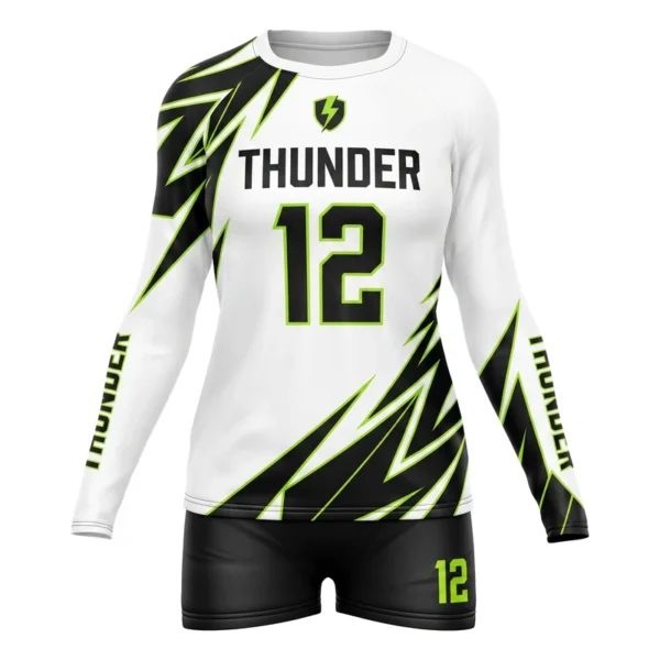 Custom volleyball uniform - Thunder angular shards design in white, jersey and matching shorts, design code CAP-VBL-105