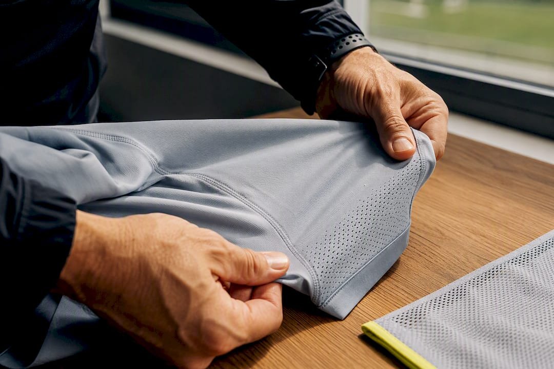 Coach testing sports jersey sample construction