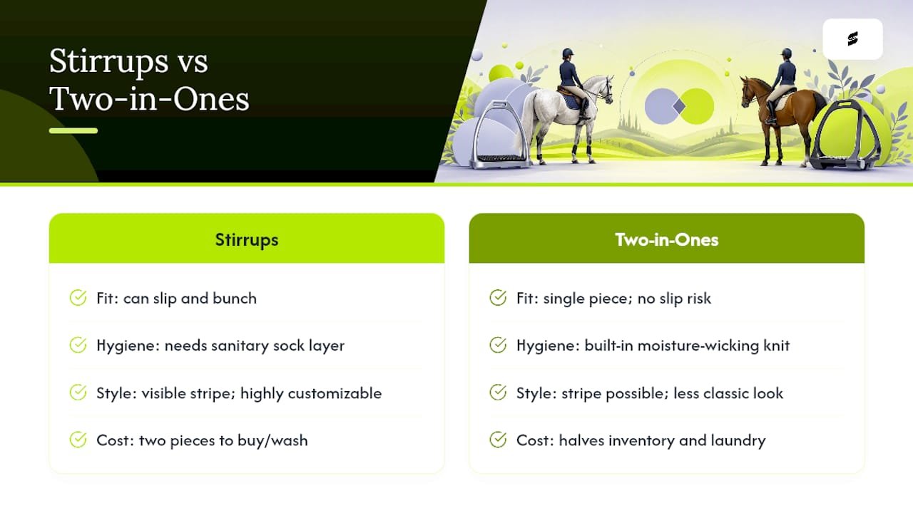 Comparison of stirrups and two-in-one socks