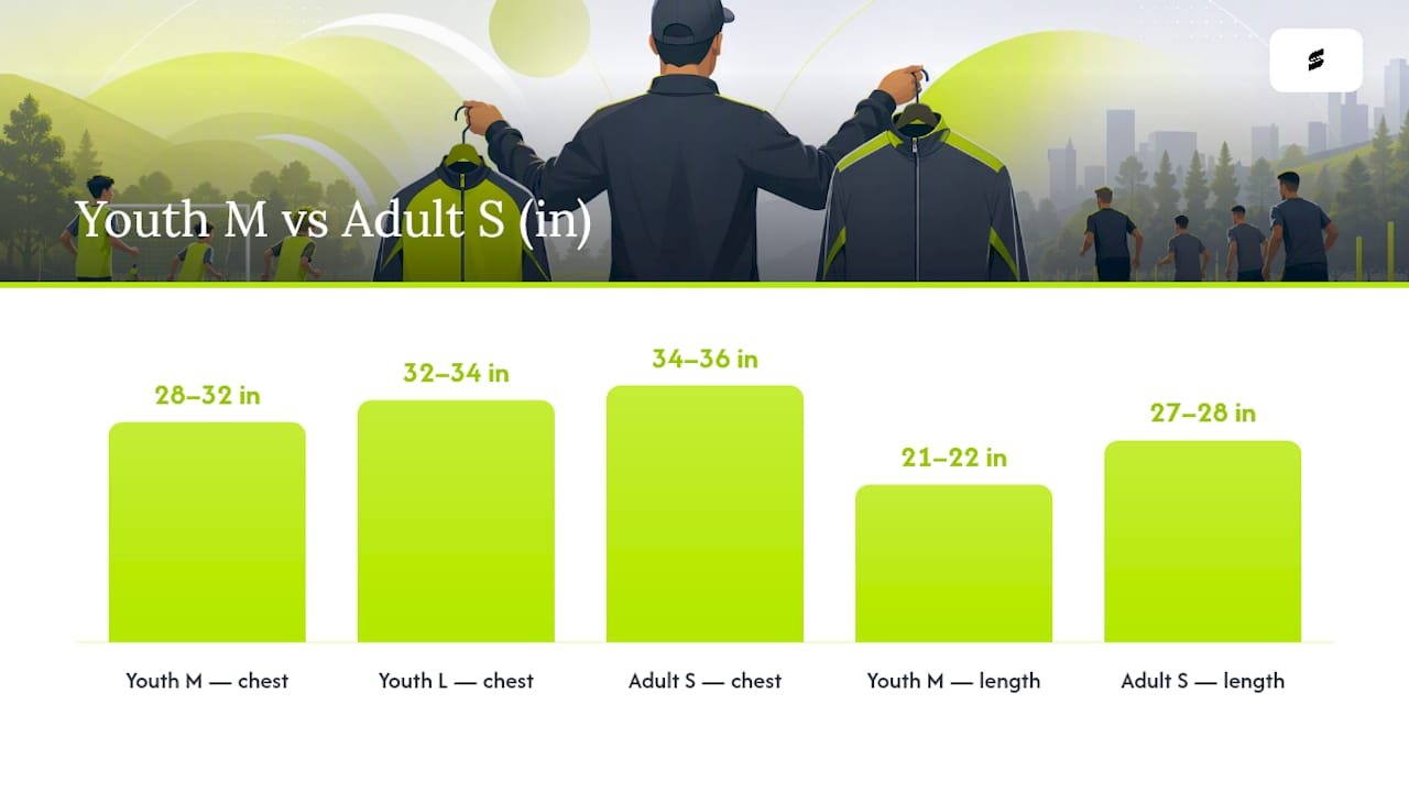 Youth medium and adult small measurement comparison