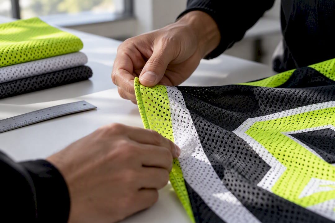 Close-up of sublimated polyester mesh fabric