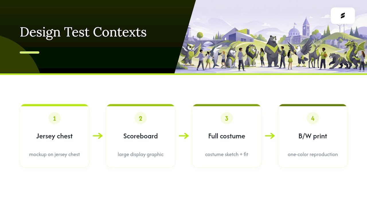 Four contexts for testing mascot designs
