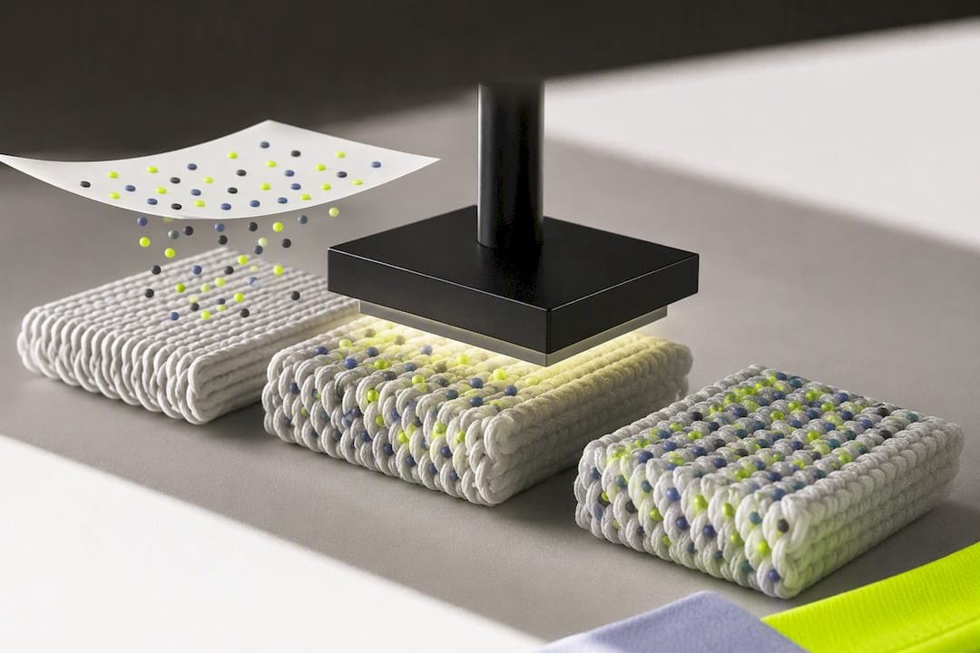 Dye particles bonding inside polyester fibers
